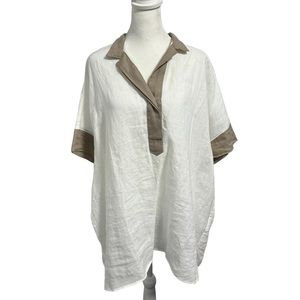 Rosso35 white linen tunic with khaki trim. Size 46 (XL). EUC